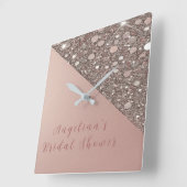 エレガントなローズゴールドのブライダルシャワー スクエア壁時計 (傾斜)