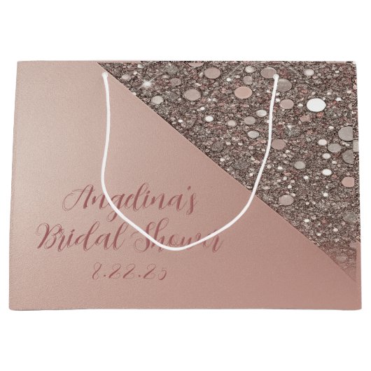 エレガントなローズゴールドのブライダルシャワー ラージペーパーバッグ (正面)