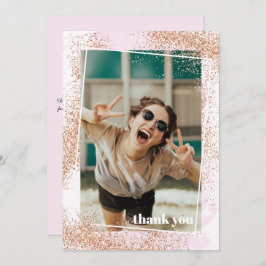 エレガントなローズゴールドの卒業お礼カード 招待状