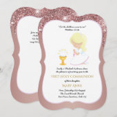 エレガントなローズゴールドの女の子のファーストホーリーコミュニオン招待状 招待状 (正面/裏面)