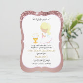 エレガントなローズゴールドの女の子のファーストホーリーコミュニオン招待状 招待状 (スタンド正面)