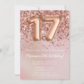 エレガントなローズゴールドの女の子の17歳誕生日パーティー 招待状 (正面)