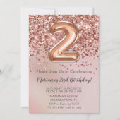 エレガントなローズゴールドの女の子の2歳誕生日パーティー招待状 招待状 (正面)