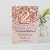 エレガントなローズゴールドの女の子の2歳誕生日パーティー招待状 招待状 (スタンド正面)
