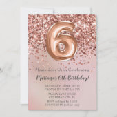 エレガントなローズゴールドの女の子の6歳誕生日パーティー招待状 招待状 (正面)