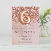 エレガントなローズゴールドの女の子の6歳誕生日パーティー招待状 招待状 (スタンド正面)