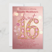 エレガントなローズゴールドの宝石 スイート16の誕生日 招待状 (正面)