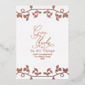 エレガントなローズゴールドの感謝のメッセージ スクリプト ファミリー フォト 箔シーズンカード (正面)