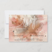 エレガントなローズゴールドの水彩ウェディング 出欠カード (正面)