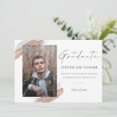 エレガントなローズゴールドの筆跡写真 卒業のお知らせ 招待状 (スタンド正面)