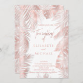 エレガントなローズゴールドの箔  熱帯の葉 ロマンチック 招待状 (正面/裏面)