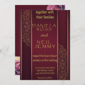 エレガントなローズゴールドの結婚式の箔押し招待状 招待状 (正面/裏面)