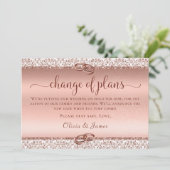 エレガントなローズゴールドの結婚式 計画変更のお知らせ 案内状 (スタンド正面)