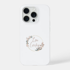 エレガントなローズゴールドの花輪「I'm Lucky」の引用 iPhone 15 Proケース