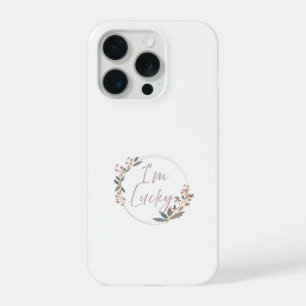 エレガントなローズゴールドの花輪「I'm Lucky」の引用 iPhone 15 Proケース