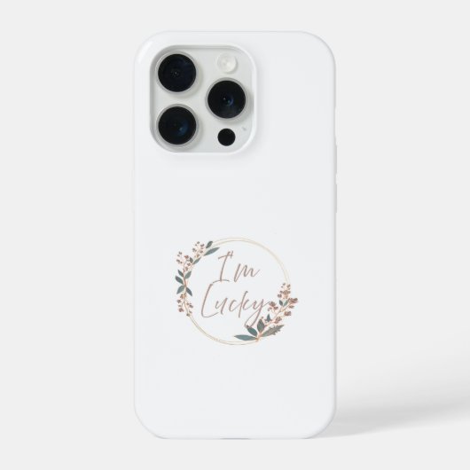 エレガントなローズゴールドの花輪「I'm Lucky」の引用 iPhoneケース (裏面)