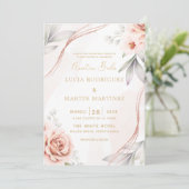 エレガントなローズゴールドの花 Nuestra Boda 招待状 (スタンド正面)