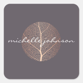 エレガントなローズゴールドの葉のロゴ（紫） スクエアシール