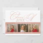 エレガントなローズゴールドの3枚写真 卒業発表 招待状 (正面)