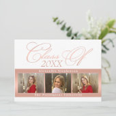 エレガントなローズゴールドの3枚写真 卒業発表 招待状 (スタンド正面)