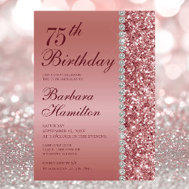 エレガントなローズゴールドの75歳の誕生日写真パーティー 招待状