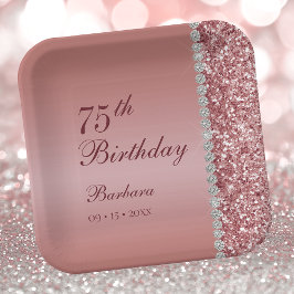 エレガントなローズゴールドの75歳の誕生日 ペーパープレート