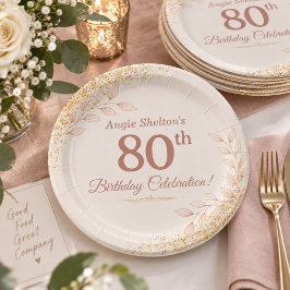 エレガントなローズゴールドの80歳の誕生日お祝い ペーパープレート