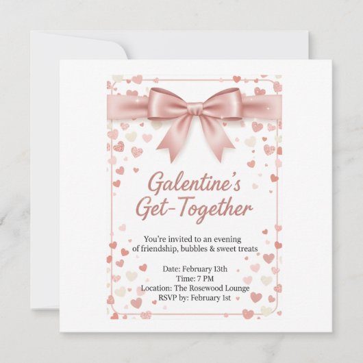 エレガントなローズゴールドのGalentine's Day招待状テンプレート 招待状 (正面)