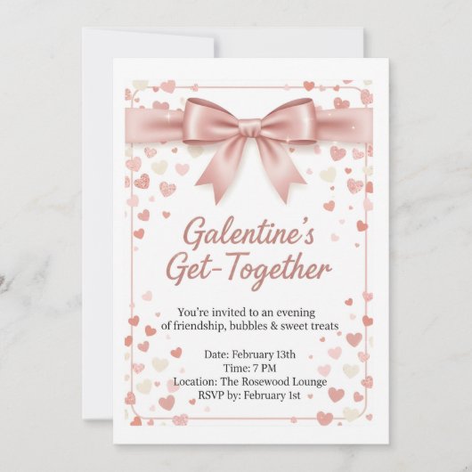 エレガントなローズゴールドのGalentine's Day招待状テンプレート 招待状 (正面)