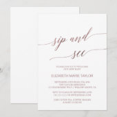 エレガントなローズゴールドカリグラフィーお茶会とベビーお披露目 招待状 (正面/裏面)