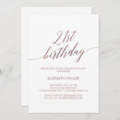 エレガントなローズゴールドカリグラフィー 21歳の誕生日 招待状 (正面/裏面)