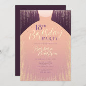 エレガントなローズゴールドグリッターのドレス 18歳の誕生日 招待状 (正面/裏面)