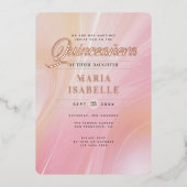 エレガントなローズゴールドピンク大理石のキンセアニエラパーティー 箔招待状 (正面)