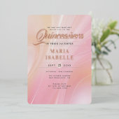 エレガントなローズゴールドピンク大理石のキンセアニエラパーティー 箔招待状 (立ち正面)