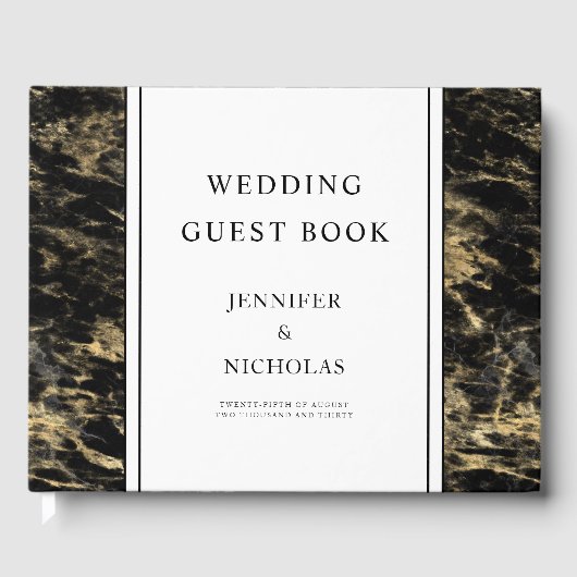エレガントなローズゴールドブラックマーブルウェディング ゲストブック (正面)