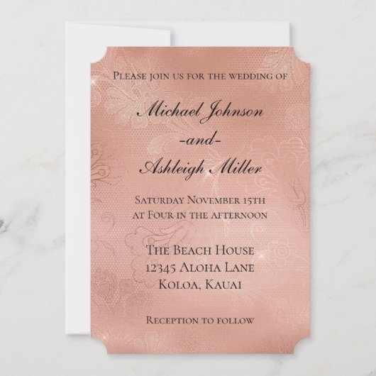 エレガントなローズゴールドレースのウェディング 招待状 (正面)