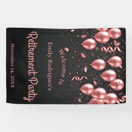 エレガントなローズゴールド風船 黒の退職パーティー 横断幕 (横)