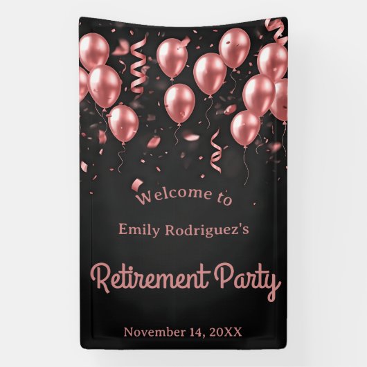 エレガントなローズゴールド風船 黒の退職パーティー 横断幕 (縦)