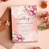 エレガントなローズゴールド ウォーターカラー フローラル ウェディング 招待状