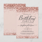 エレガントなローズゴールド グリッター ブラッシュ 誕生日おめでとう(どんな年齢でも) 招待状 (正面/裏面)