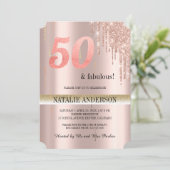 エレガントなローズゴールド グリッター 50歳の誕生日 イン 招待状 (スタンド正面)