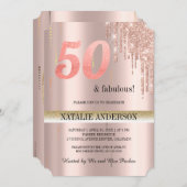 エレガントなローズゴールド グリッター 50歳の誕生日 イン 招待状 (正面/裏面)