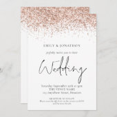 エレガントなローズゴールド グリッター QR コード ウェディング 招待状 (正面/裏面)