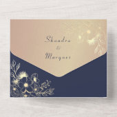 エレガントなローズゴールド ネイビー フラワー オールインワン招待状 (裏面)