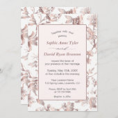 エレガントなローズゴールド フレンチ トワール フラワーのウェディング 招待状 (正面/裏面)