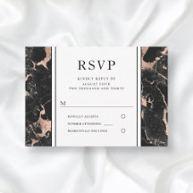 エレガントなローズゴールド ブラック大理石の結婚式RSVP