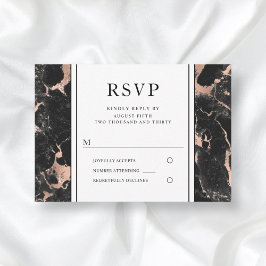 エレガントなローズゴールド ブラック大理石の結婚式RSVP 出欠カード