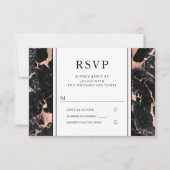 エレガントなローズゴールド ブラック大理石の結婚式RSVP 出欠カード (正面)