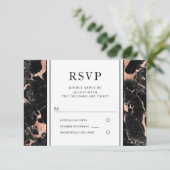 エレガントなローズゴールド ブラック大理石の結婚式RSVP 出欠カード (スタンド正面)