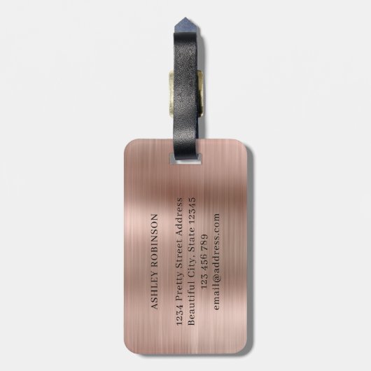 エレガントなローズゴールド メタル モノグラム イニシャル2文字 ラゲッジタグ (裏面縦)